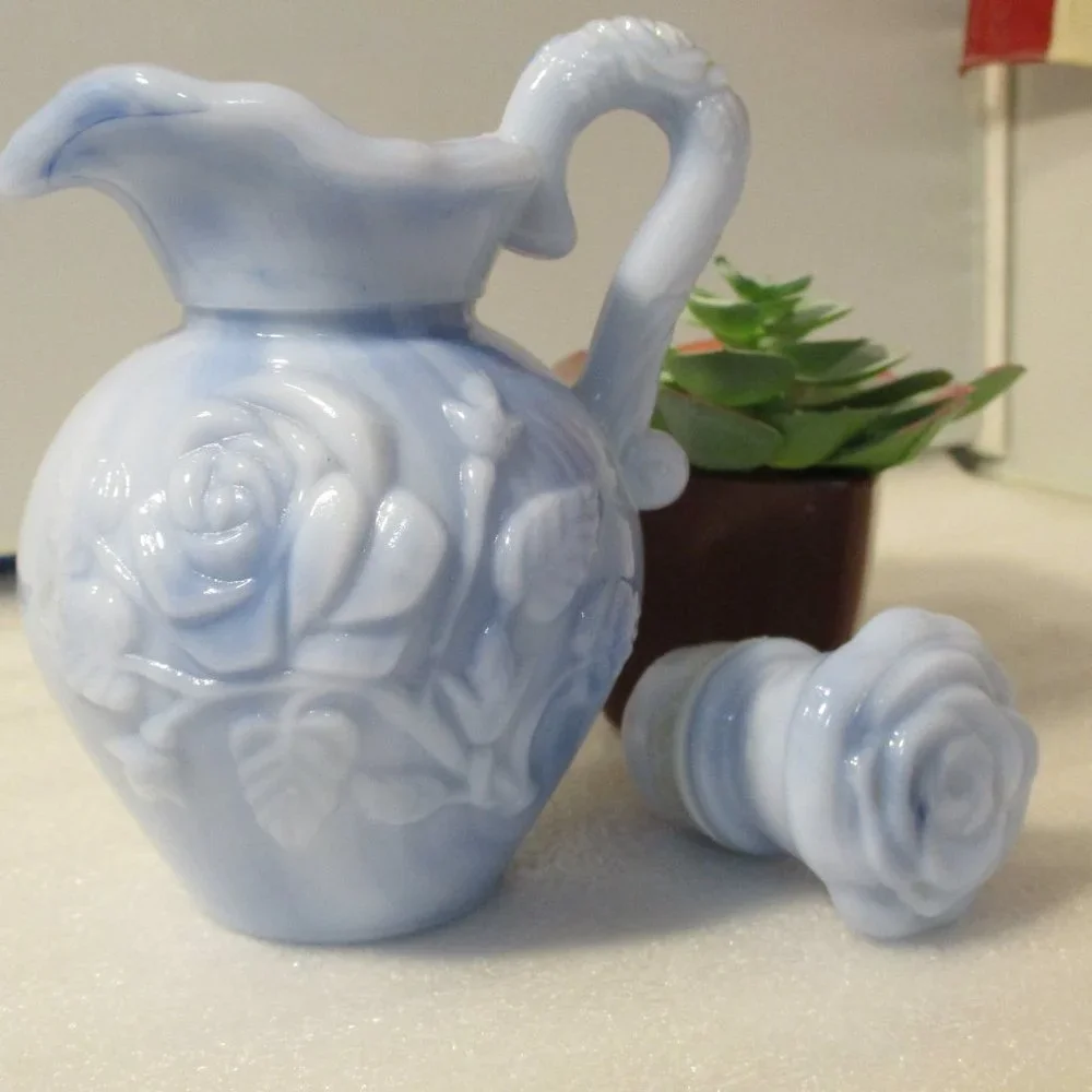 Vintage 1978 Avon Blue Slag Glass Bottle Pitcher